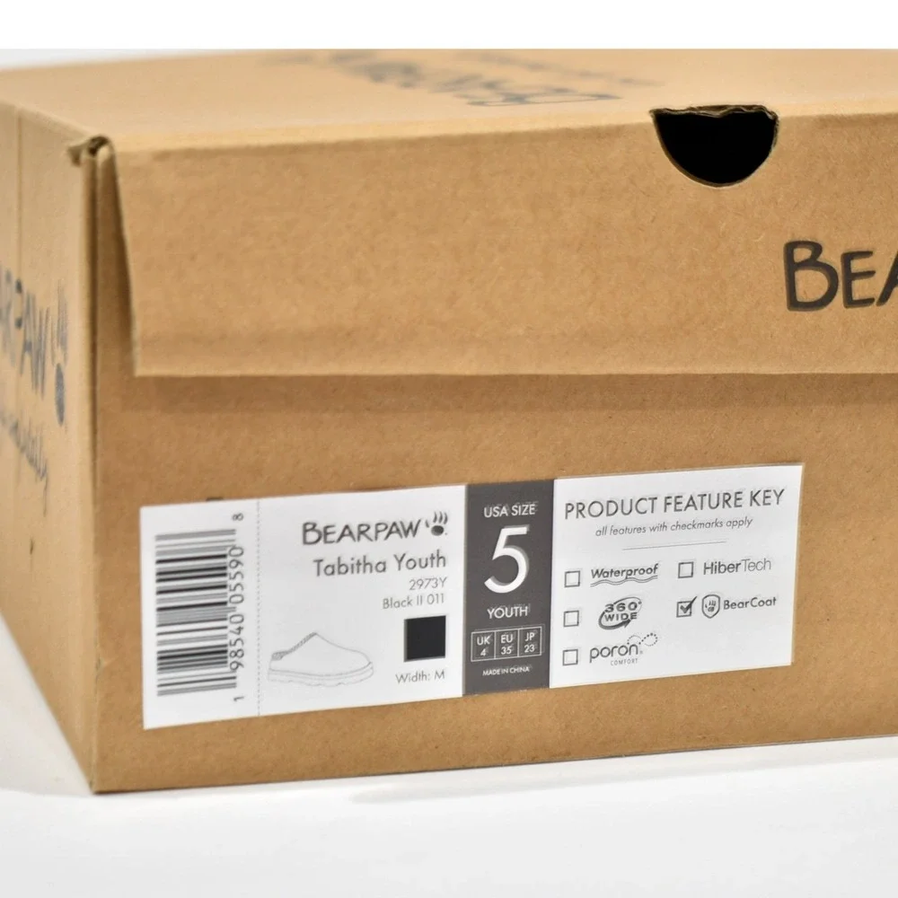 Bearpaw Tabitha Youth Slippers Size 5 Black Gray Chevron 2973Y NIB